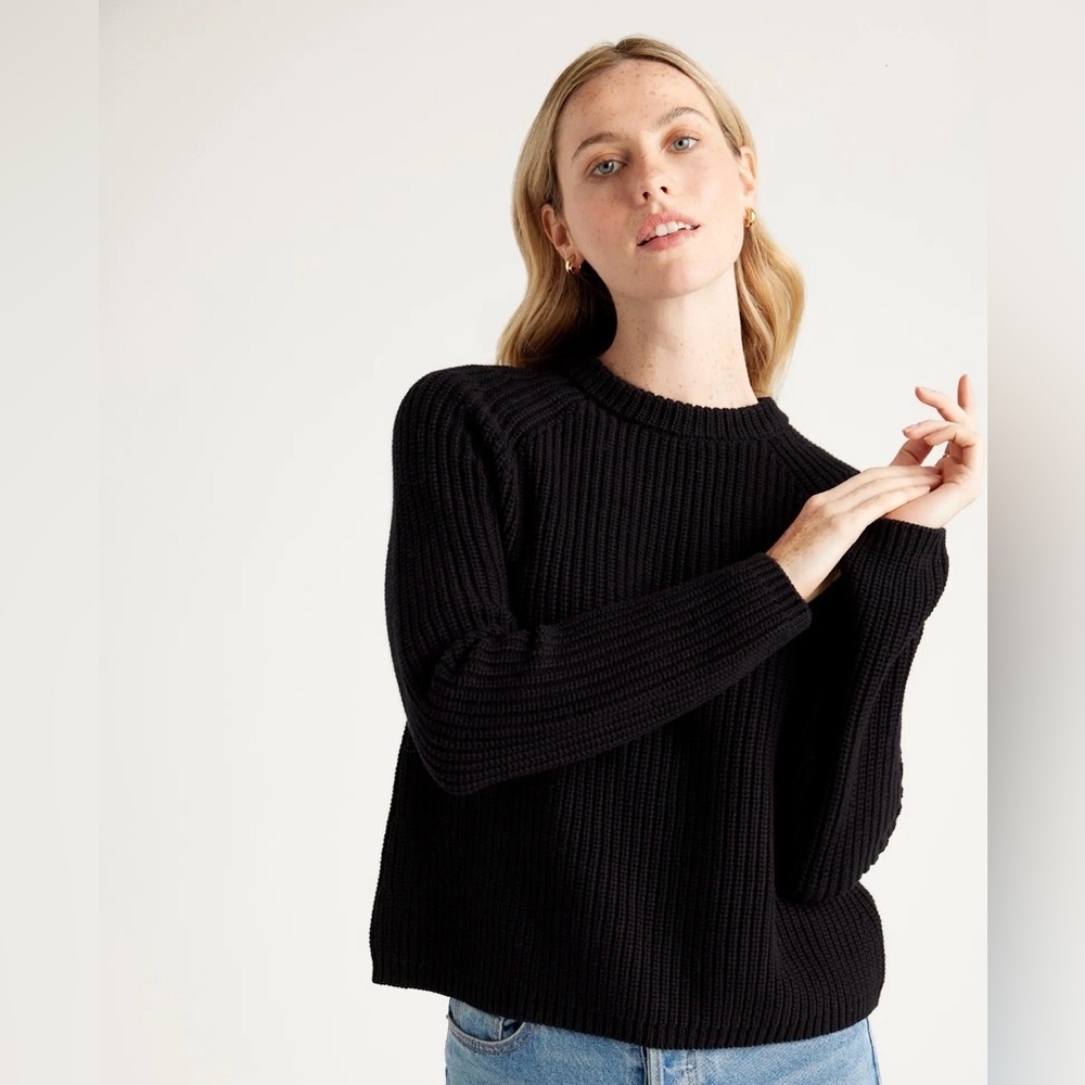 Quince 100% Organic Cotton Fisherman Black Crew Sweater; size L
